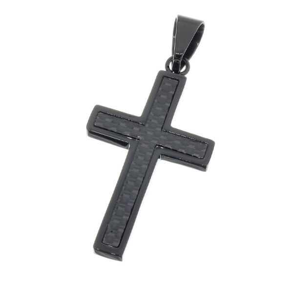 Stainless steel pendant “Carbon Cross” PVD-Black-small