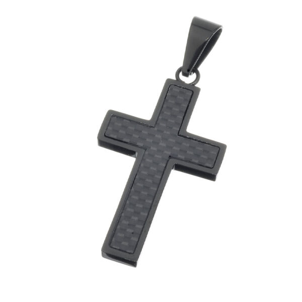 Stainless steel pendant “Carbon Cross” PVD-Black-medium