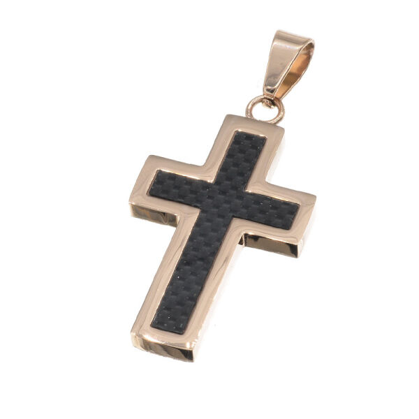 Stainless steel pendant “Carbon Cross” PVD-Rose gold-large