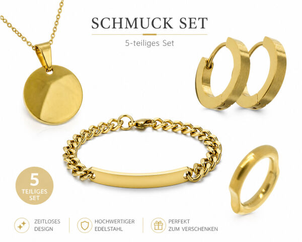 Edelstahl- Schmuckset, 5-tlg, versch. Farben PVD Gold-5 mm-DE 52 -60 cm