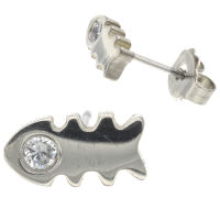 Edelstahlohrring - Fishbone mit Cubik Zirkon
