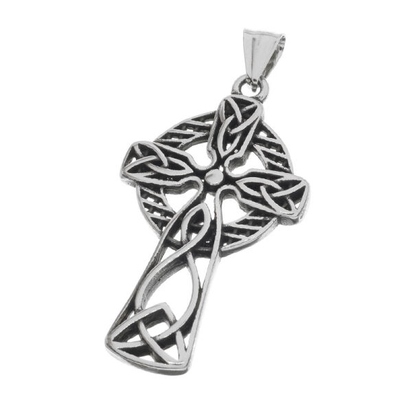 Stainless Steel Pendant – Open Celtic Cross with Interlaced Pattern