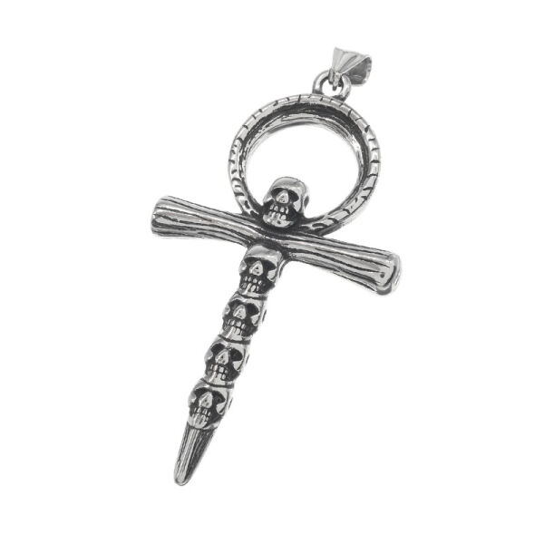 Stainless Steel Pendant - “Skulls” Cross