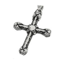Stainless Steel Pendant – Gothic Cross with Scroll Relief