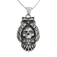 Stainless Steel Pendant - Owl & Skull