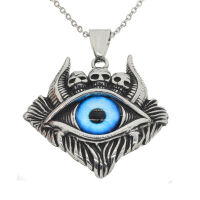 Stainless Steel Pendant – Blue Demon Eye with Skull Crown