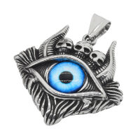Edelstahlanhänger - Evil Eye mit Hörnern und...