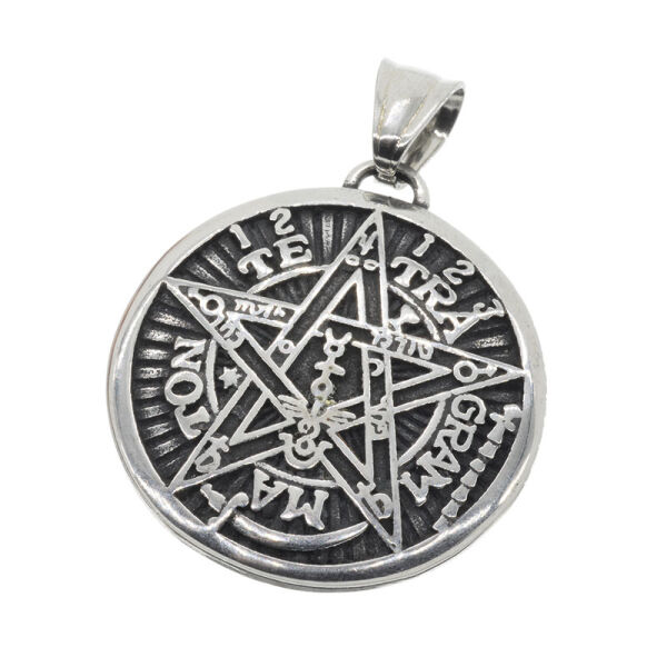 Stainless Steel Pendant – Tetragrammaton Motif with Pentagram
