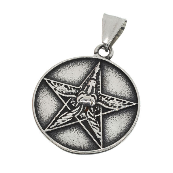 Stainless Steel Pendant – Pentagram Disc with Baphomet Head