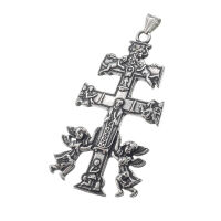 Stainless Steel Pendant – Double Cross with Angels
