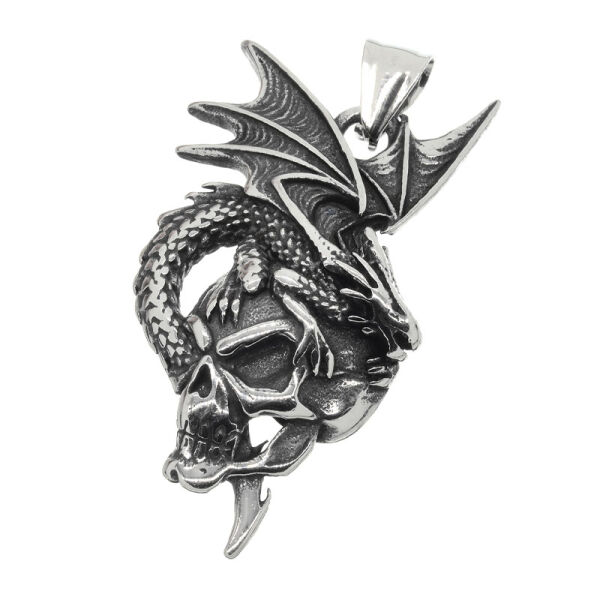 Edelstahlanhänger - Drache und Totenkopf