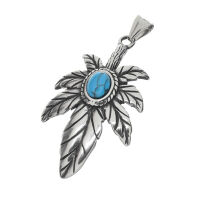 Stainless Steel Pendant - Leaf with Turquoise