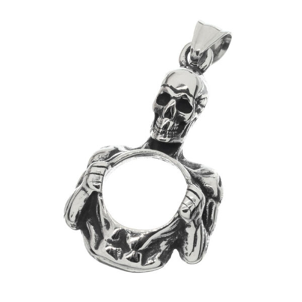 Stainless Steel Pendant - Open Heart Skull