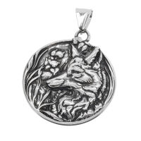 Stainless Steel Pendant - Wolf with Floral Details