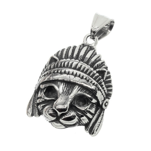 Edelstahlanhänger -  Katze mit Federschmuck