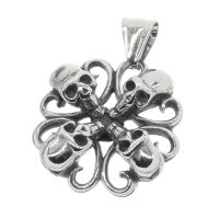 Stainless Steel Pendant - Cloverleaf with 4 Skulls