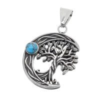 Stainless Steel Pendant - Moon with Tree of Life and...