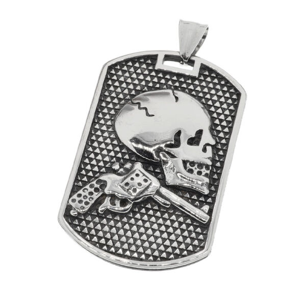 Edelstahlanhänger - Skull Gun Biker