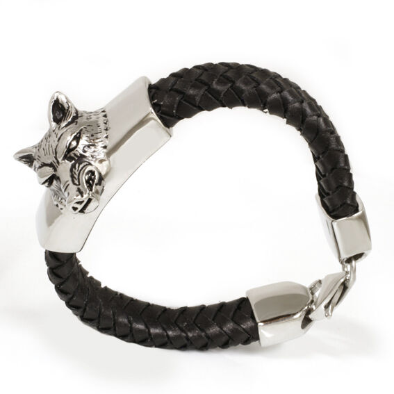 Lederarmband mit Edelstahl - Wolf