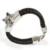 Lederarmband mit Edelstahl - Wolf
