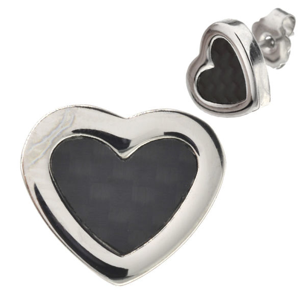 Stainless steel ear studs - hearts with carbon