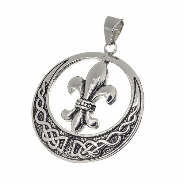 Stainless Steel Pendant - Fleur de Lis with Celtic knot decoration