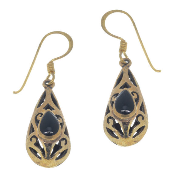 Bronzeohrringe - Tropfen mit Onyx