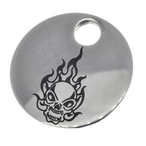 Stainless Steel Pendant – Round Disc with Flaming Skull