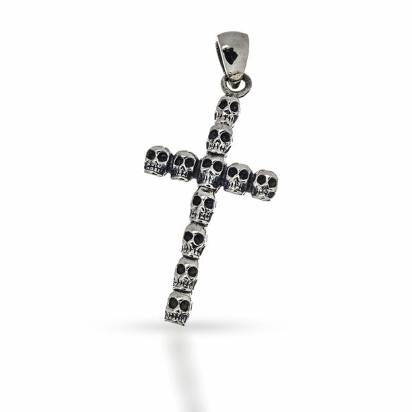 925 Sterling Silberanhänger - Kreuz aus Totenköpfen