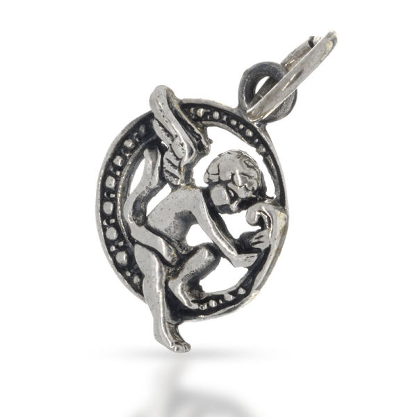 925 Sterling Silberanhänger - Engel im Markasitkreis sitzend