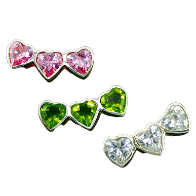 925 Sterling Silberanhänger - 3 Herzen mit  Cubik Zirkonia "Rosa,Grün oder Crystal"