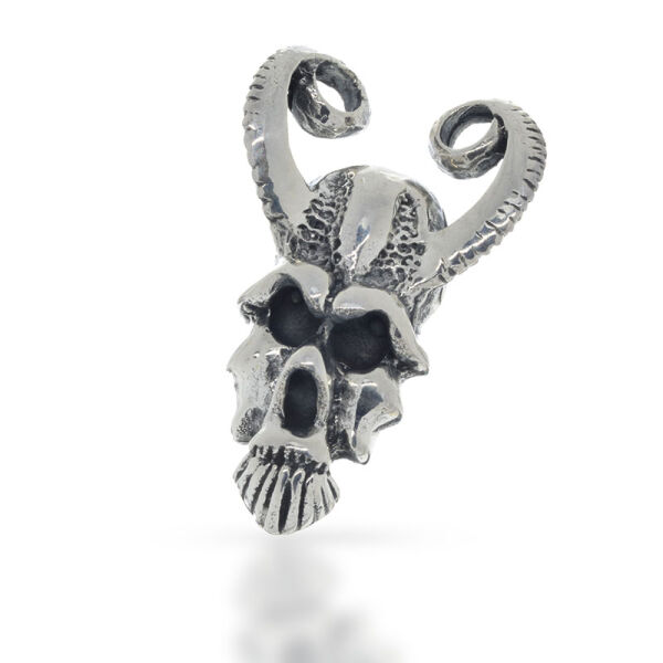 Dämonenschädel-Anhänger „Bruce“ mit Spiralhörnern aus 925er Silber