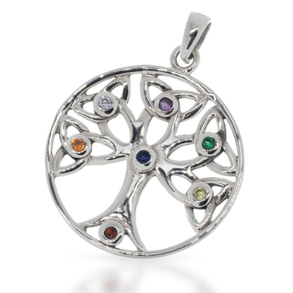 Silver Pendant - Sterling Silver 925 - Tree of Life with Chakra Stones