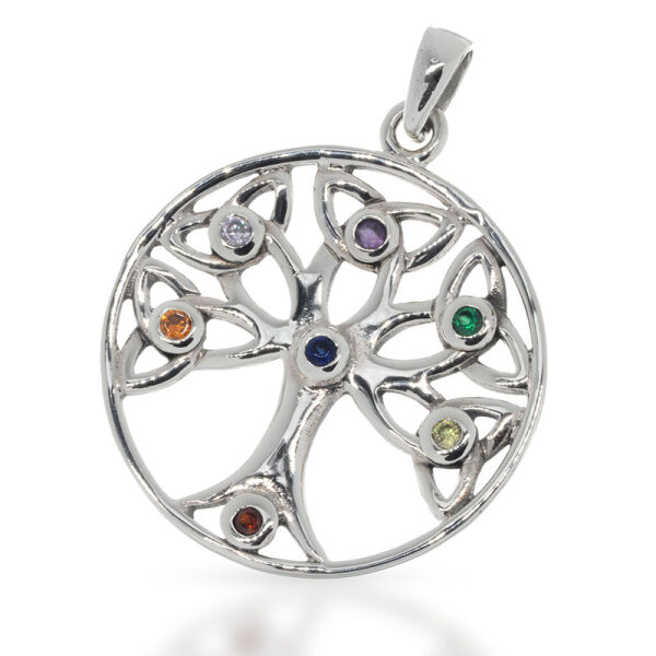 925 Sterling Silberanhänger - Lebensbaum mit Chakra Steinen
