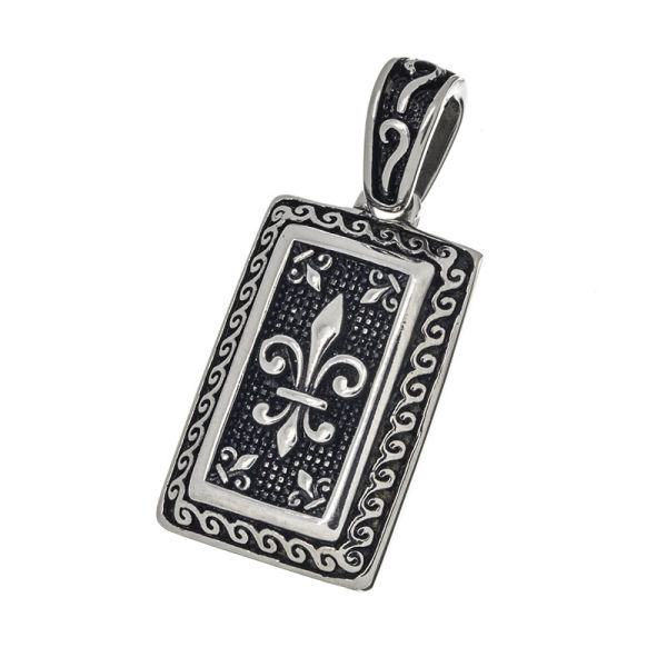 Edelstahlanhänger - Dog Tag mit Fleur-de-Lys-Motiv