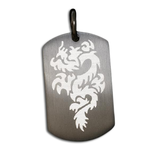 Edelstahlanhänger - Dogtag - Schwarz - Drache