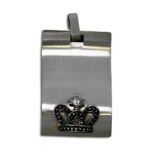 Edelstahlanhänger - Dogtag mit Krone und Cubik Zirkonia