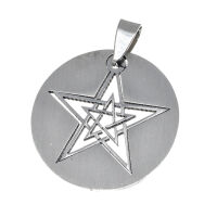 Edelstahlanhänger – Runde Plakette mit Pentagramm
