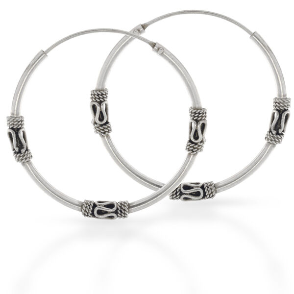 Bali-Creolen aus 925er Silber – drei Wellenornamente, 36 mm (Paar)