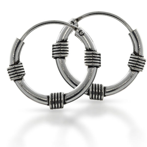 Bali Hoop Earrings in 925 Sterling Silver – Three Grooved Bands, 16 mm (Pair)