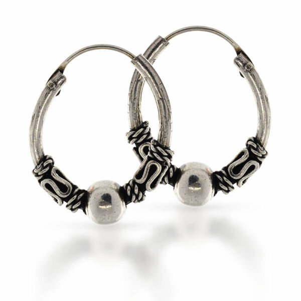 Bali-Creolen aus 925er Silber – Kugel und verteilte Flechtdetails, 16 mm, Modell 2982 (Paar)